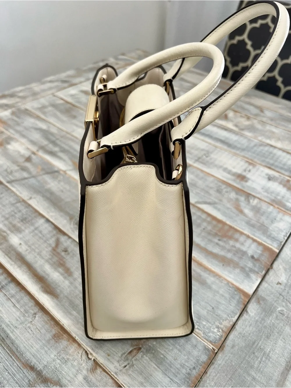 kate spade Cream and Black Trim Top-Handle Satchel